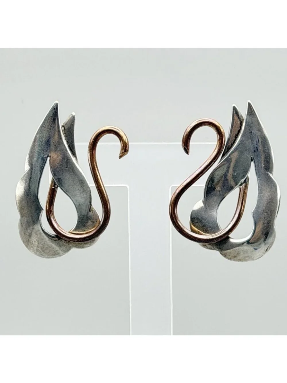Veedra Boscarino Swan Pierced Earrings Luna Parc Mixed Metal Signed VB
